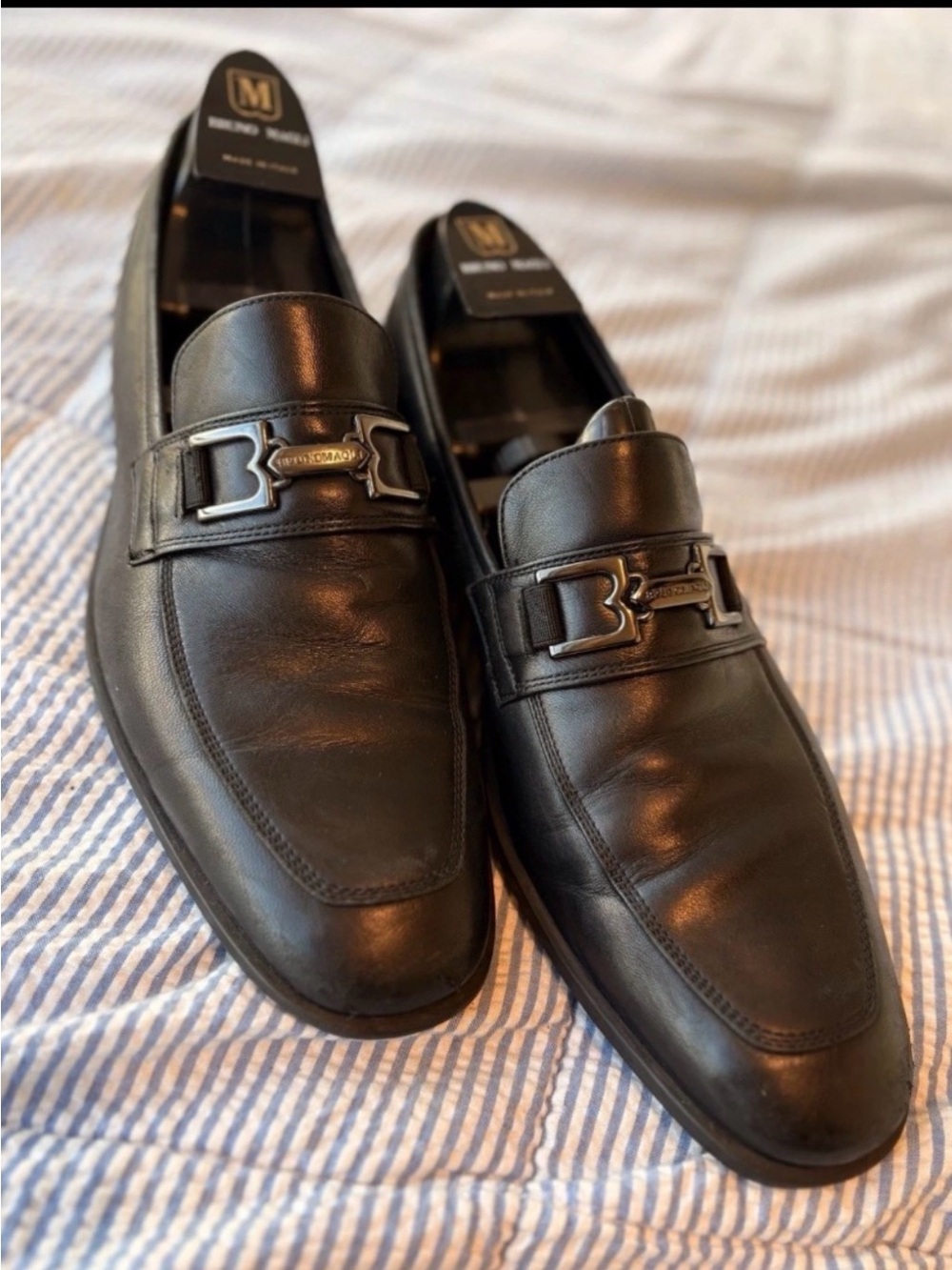 Bruno Magli Black Leather Horsebit Loafers Italy 44